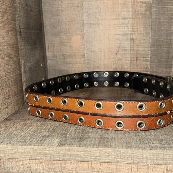Brown Leather Belt with Metal Accents - Picture 6 of 8